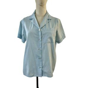 Blair Vintage top‎ 70s 80s Blouse Shirt Button Up Pastel Blue Lightweight